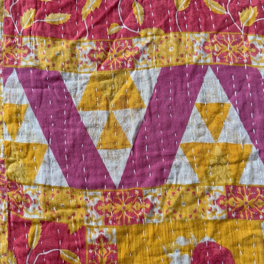 Vintage Kantha Quilt Throw Blanket 54” x 86” | Double Sided | Soft Cotton - Picture 3 of 10